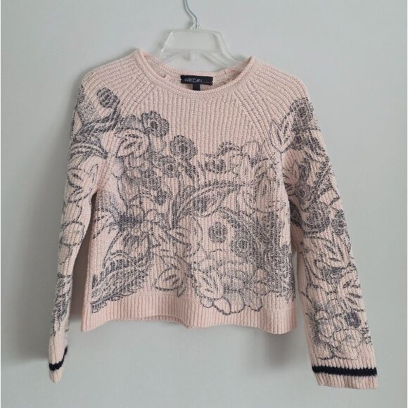 MARC CAIN | Virgin Wool Cotton Sweater Pink Black Floral Sz 4 - Picture 2 of 8